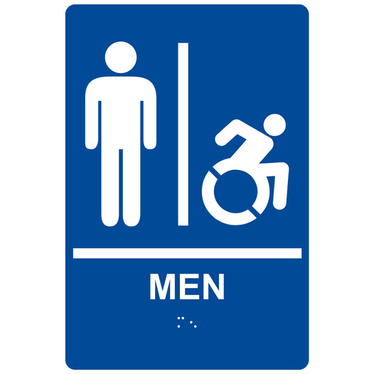 Blue Braille MEN Restroom Sign with Dynamic Accessibility Symbol RRE-150R_White_on_Blue