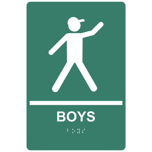 Pine Green ADA Braille BOYS Sign with Symbol RRE-155_White_on_PineGreen