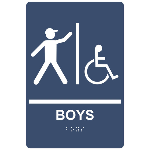 Navy ADA Braille BOYS Accessible Restroom Sign with Symbol RRE-160_White_on_Navy