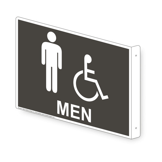 Projection-Mount Charcoal Gray Accesible MEN Restroom Sign With Symbol RRE-7050Proj-White_on_CharcoalGray