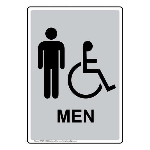 Portrait Silver Accessible MEN Restroom Sign With Symbol RREP-7050-Black_on_Silver
