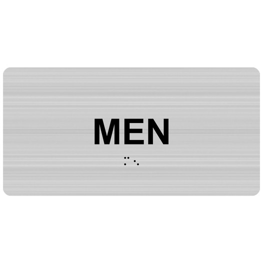 Brushed Silver ADA Braille Men Sign with Black Tactile Text