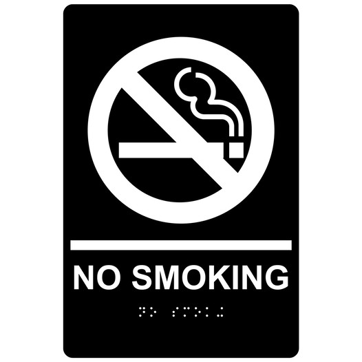 Black ADA Braille NO SMOKING Sign with Symbol RRE-195_White_on_Black