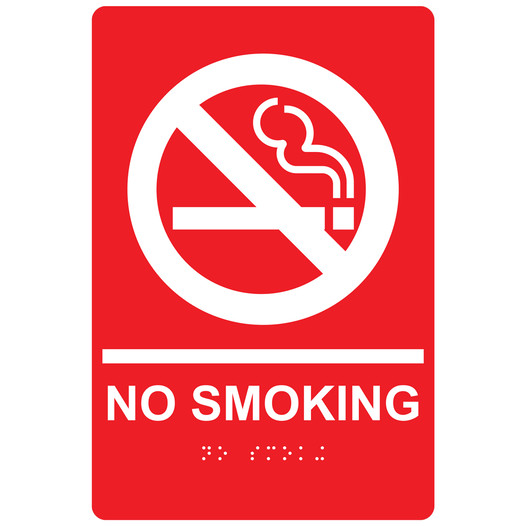 Red ADA Braille NO SMOKING Sign with Symbol RRE-195_White_on_Red