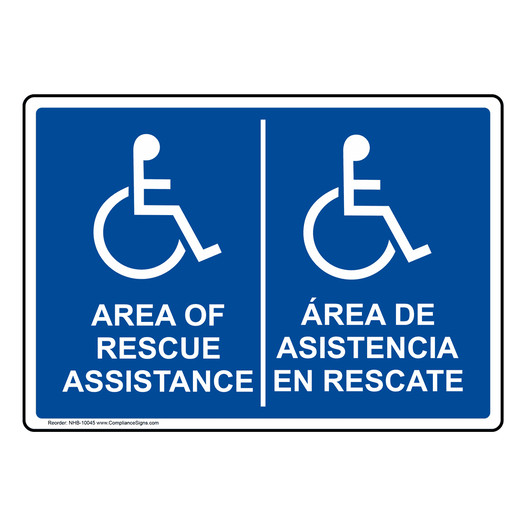 ADA Area Of Rescue Assistance Bilingual Sign With Symbol NHB-10045