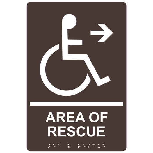 Dark Brown ADA Braille Accessible AREA OF RESCUE Right Sign RRE-14762_White_on_DarkBrown