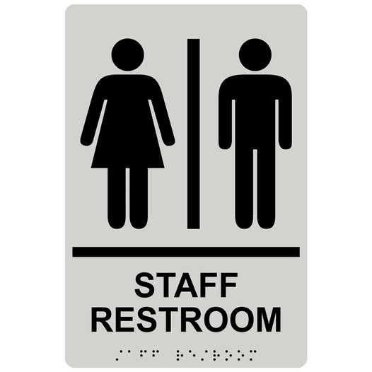 Pearl Gray ADA Braille STAFF RESTROOM Sign with Symbol RRE-14833_Black_on_PearlGray
