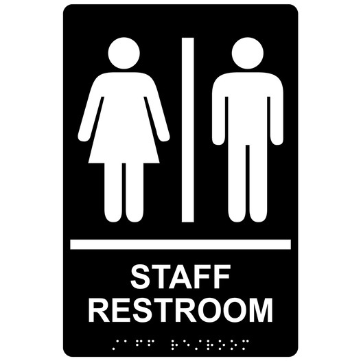 Black ADA Braille STAFF RESTROOM Sign with Symbol RRE-14833_White_on_Black