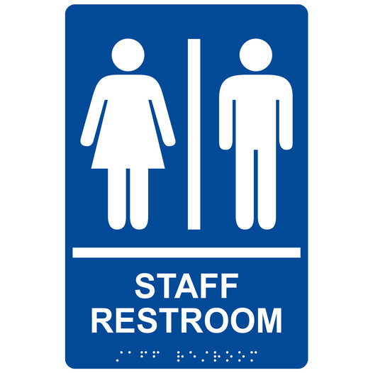 Blue ADA Braille STAFF RESTROOM Sign with Symbol RRE-14833_White_on_Blue