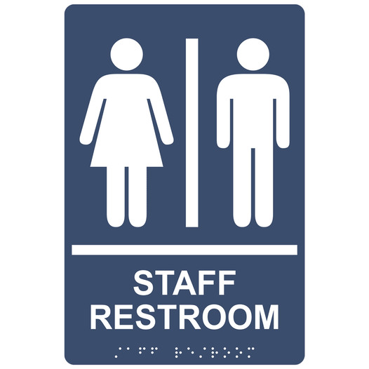 Navy ADA Braille STAFF RESTROOM Sign with Symbol RRE-14833_White_on_Navy