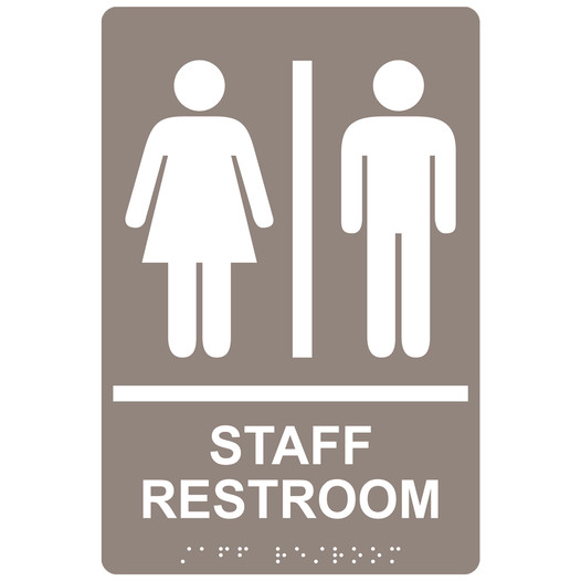 Taupe ADA Braille STAFF RESTROOM Sign with Symbol RRE-14833_White_on_Taupe