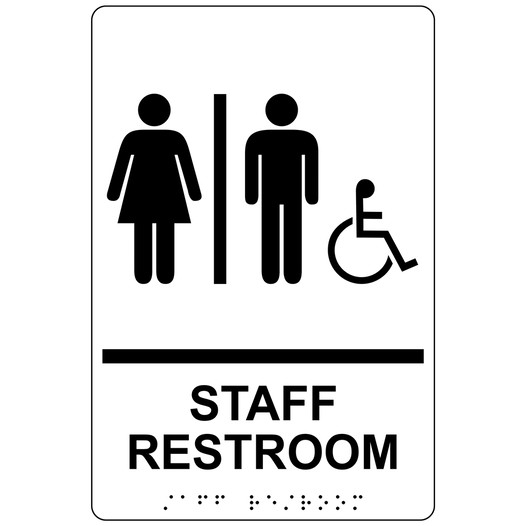 White ADA Braille Accessible STAFF RESTROOM Sign with Symbol RRE-14834_Black_on_White