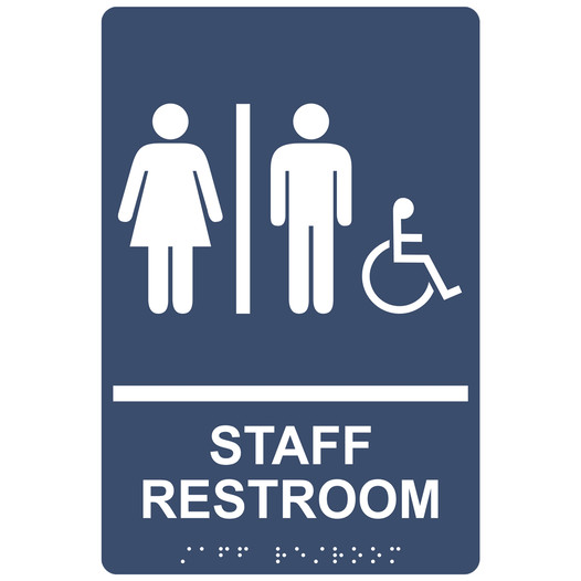 Navy ADA Braille Accessible STAFF RESTROOM Sign with Symbol RRE-14834_White_on_Navy