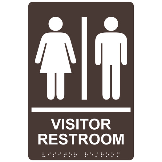 Dark Brown ADA Braille VISITOR RESTROOM Sign with Symbol RRE-14852_White_on_DarkBrown