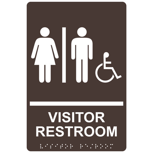 Dark Brown ADA Braille Accessible VISITOR RESTROOM Sign with Symbol RRE-14853_White_on_DarkBrown