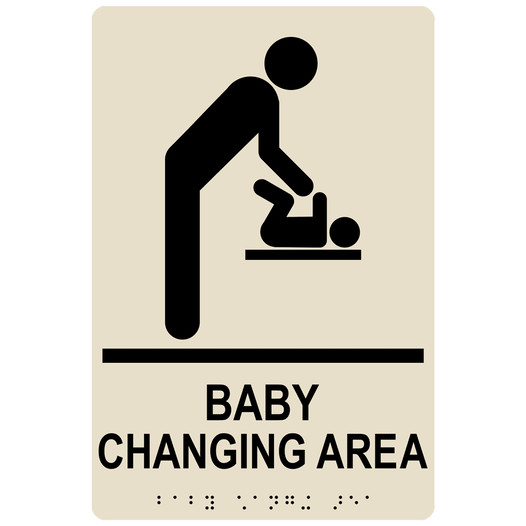Almond ADA Braille BABY CHANGING AREA Sign with Symbol RRE-175_Black_on_Almond
