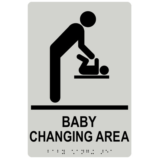 Pearl Gray ADA Braille BABY CHANGING AREA Sign with Symbol RRE-175_Black_on_PearlGray