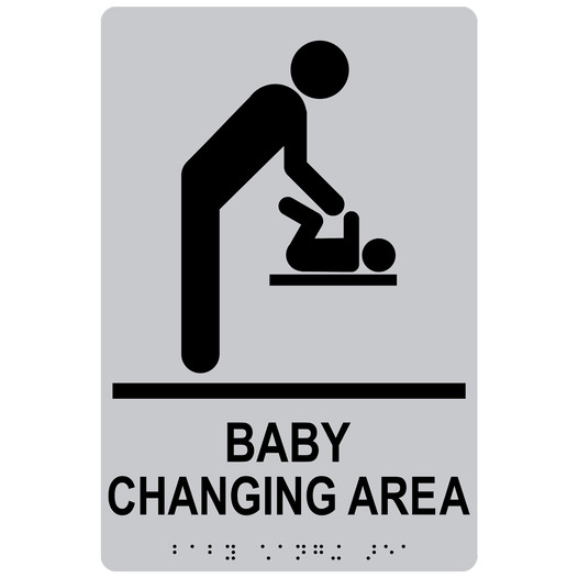 Silver ADA Braille BABY CHANGING AREA Sign with Symbol RRE-175_Black_on_Silver