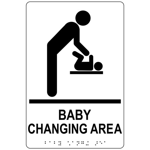 White ADA Braille BABY CHANGING AREA Sign with Symbol RRE-175_Black_on_White