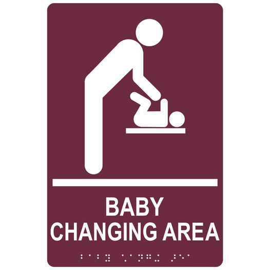 Burgundy ADA Braille BABY CHANGING AREA Sign with Symbol RRE-175_White_on_Burgundy