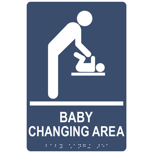Navy ADA Braille BABY CHANGING AREA Sign with Symbol RRE-175_White_on_Navy