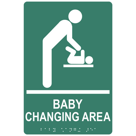 Pine Green ADA Braille BABY CHANGING AREA Sign with Symbol RRE-175_White_on_PineGreen