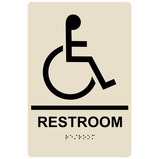 Almond ADA Braille Accessible RESTROOM Sign with Symbol RRE-35193-Black_on_Almond