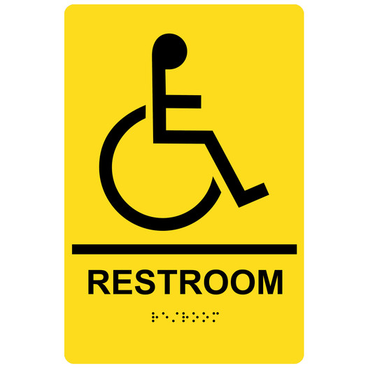 Yellow ADA Braille Accessible RESTROOM Sign with Symbol RRE-35193-Black_on_Yellow