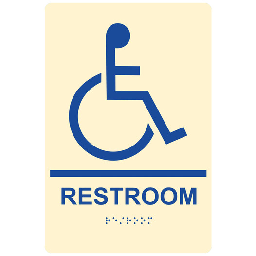 Ivory ADA Braille Accessible RESTROOM Sign with Symbol RRE-35193-Blue_on_Ivory