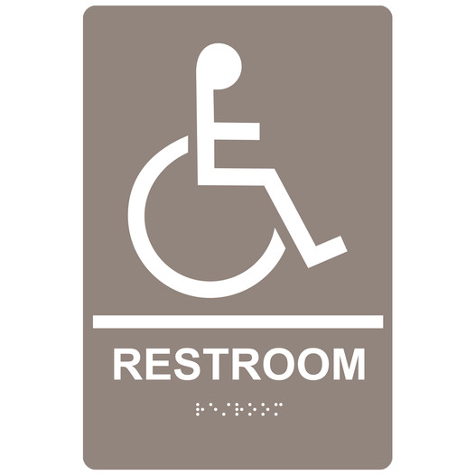 Taupe ADA Braille Accessible RESTROOM Sign with Symbol RRE-35193-White_on_Taupe