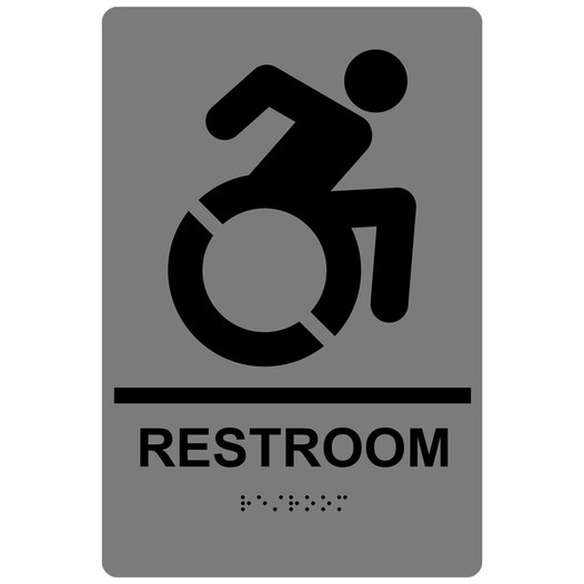 Gray Braille RESTROOM Sign with Dynamic Accessibility Symbol RRE-35193R-Black_on_Gray