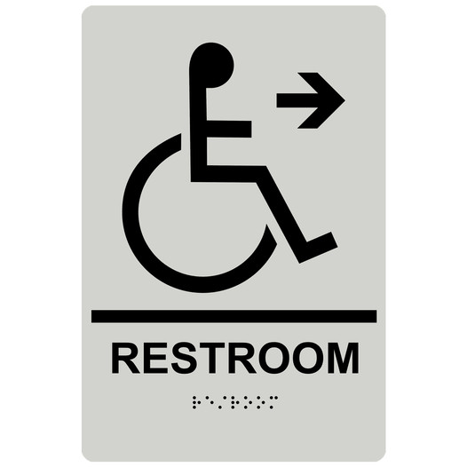 Pearl Gray ADA Braille Accessible RESTROOM Right Sign with Symbol RRE-35194-Black_on_PearlGray
