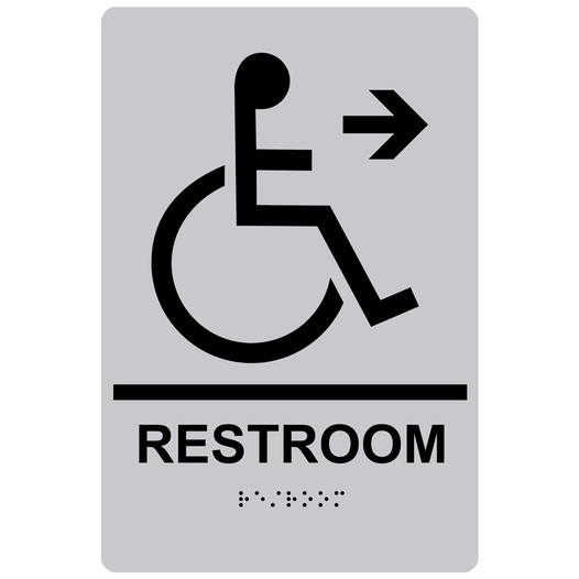 Silver ADA Braille Accessible RESTROOM Right Sign with Symbol RRE-35194-Black_on_Silver