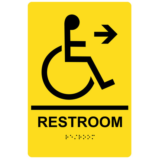 Yellow ADA Braille Accessible RESTROOM Right Sign with Symbol RRE-35194-Black_on_Yellow