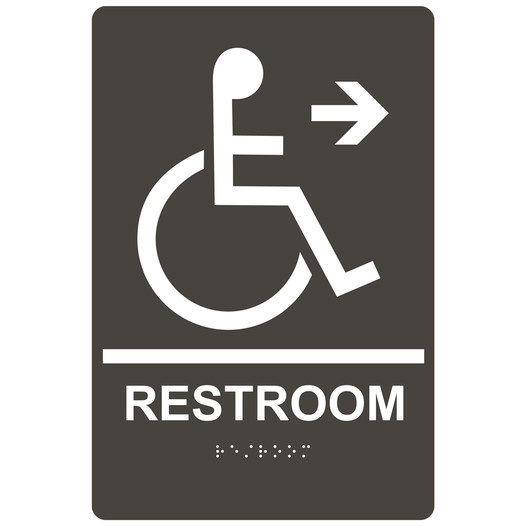 Charcoal Gray ADA Braille Accessible RESTROOM Right Sign with Symbol RRE-35194-White_on_CharcoalGray