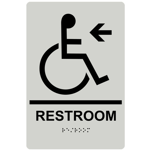 Pearl Gray ADA Braille Accessible RESTROOM Left Sign with Symbol RRE-35195-Black_on_PearlGray