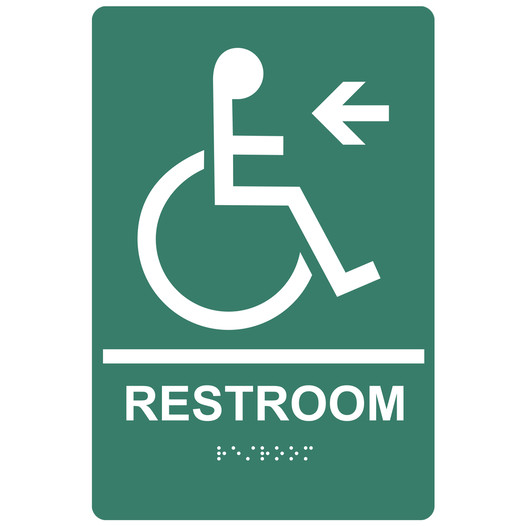 Pine Green ADA Braille Accessible RESTROOM Left Sign with Symbol RRE-35195-White_on_PineGreen