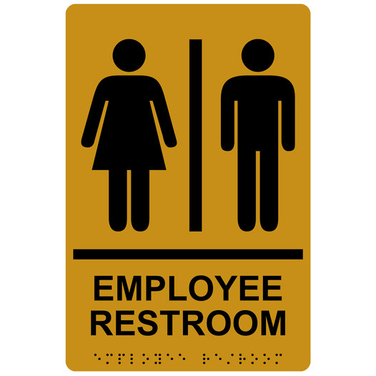 Gold ADA Braille Unisex EMPLOYEE RESTROOM Sign with Symbol RRE-805_Black_on_Gold