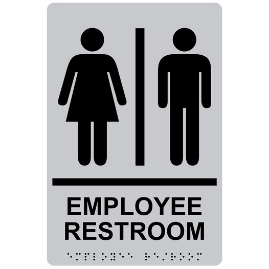 Silver ADA Braille Unisex EMPLOYEE RESTROOM Sign with Symbol RRE-805_Black_on_Silver