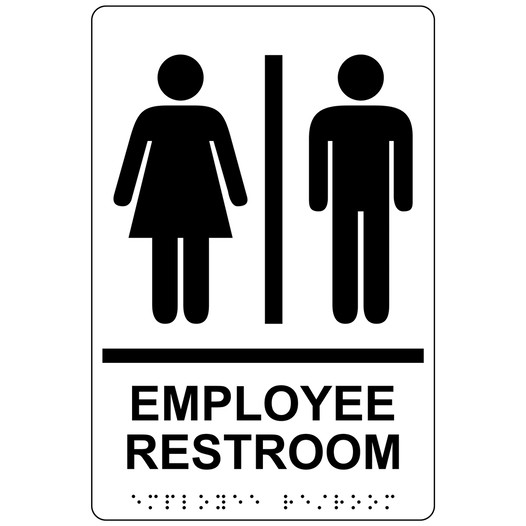 White ADA Braille Unisex EMPLOYEE RESTROOM Sign with Symbol RRE-805_Black_on_White