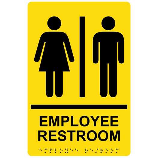 Yellow ADA Braille Unisex EMPLOYEE RESTROOM Sign with Symbol RRE-805_Black_on_Yellow