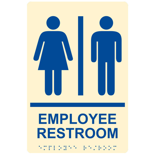 Ivory ADA Braille Unisex EMPLOYEE RESTROOM Sign with Symbol RRE-805_Blue_on_Ivory