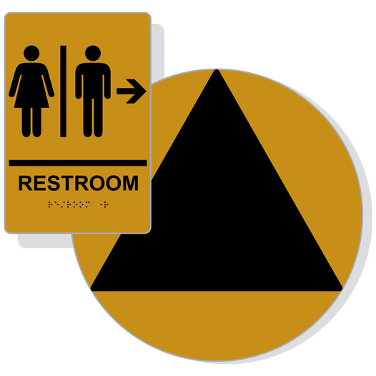 Black on Gold California Title 24 Unisex Restroom Right Sign Set RRE-14817_DCT_Title24Set_Black_on_Gold