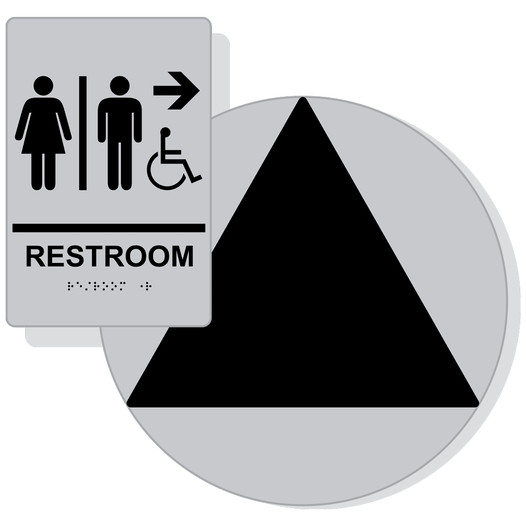 Black on Silver California Title 24 Accessible Unisex Restroom Right Sign Set RRE-14819_DCT_Title24Set_Black_on_Silver