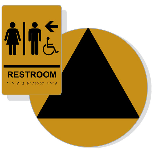 Black on Gold California Title 24 Accessible Unisex Restroom Left Sign Set RRE-14820_DCT_Title24Set_Black_on_Gold