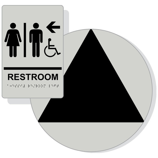 Black on Pearl Gray California Title 24 Accessible Unisex Restroom Left Sign Set RRE-14820_DCT_Title24Set_Black_on_PearlGray