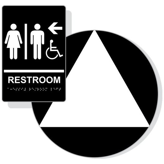 White on Black California Title 24 Accessible Unisex Restroom Left Sign Set RRE-14820_DCT_Title24Set_White_on_Black