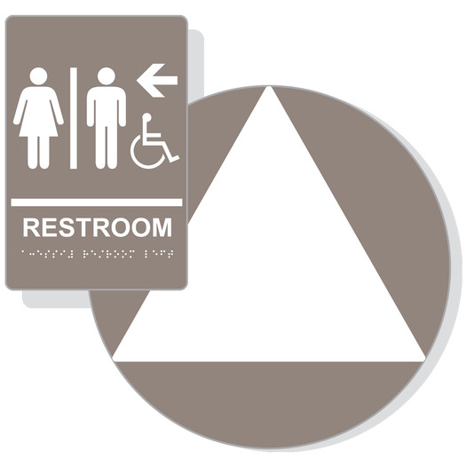 White on Taupe California Title 24 Accessible Unisex Restroom Left Sign Set RRE-14820_DCT_Title24Set_White_on_Taupe