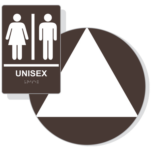 White on Dark Brown California Title 24 Unisex Restroom Sign Set RRE-14842_DCT_Title24Set_White_on_DarkBrown
