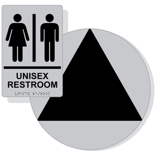 Black on Silver California Title 24 Unisex Restroom Sign Set RRE-14844_DCT_Title24Set_Black_on_Silver